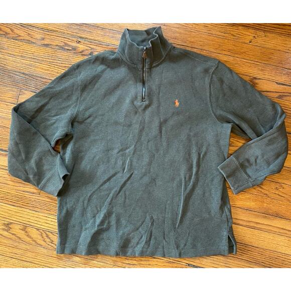 Polo Ralph Lauren Button Shawl Neck Estate Rib Olive Green Sweater Men's Sz Lg - Picture 1 of 9